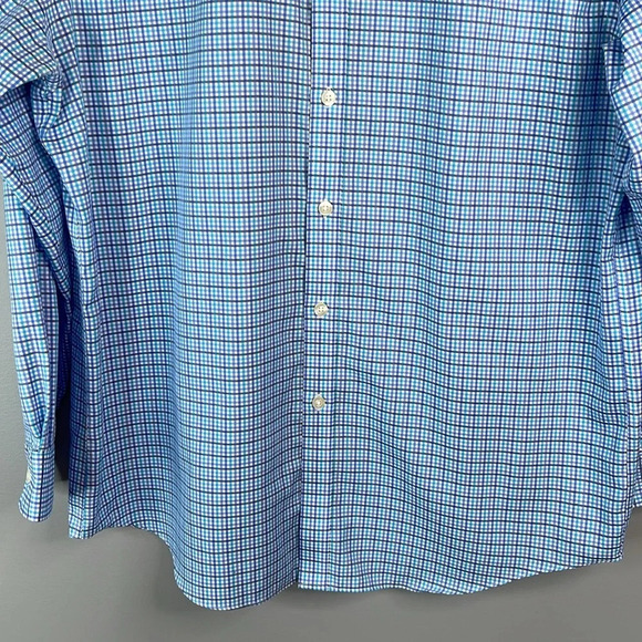 MICHAEL Michael Kors Mens Blue Micro Plaid Dress Shirt Non Iron Long Sleeve 16.5 - Picture 7 of 14